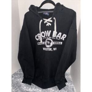 Crow Bar Bar & Grill Hooded Sweatshirt Mens L, Women’s XL With Hockey Laces